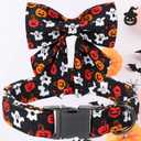 Maca Bates Halloween Dog Collar Spooky Ghost Dogs Collars with Bow Black and White Puppy Colar with Bowtie Adjustable Birthday Gift for XS Small Medium Large XL Girls Boys Male Female Dogs Pet