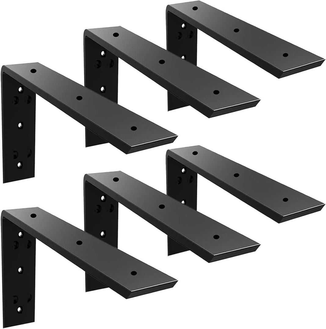 WINKER Countertop Support Bracket 6 Pack Heavy Duty 3/8" Thick Hidden L Shelf Bracket 10" x 6" x 2.5" Metal Corbels for Quartz/Granite/Wood/Concrete/Laminate Countertops, Black