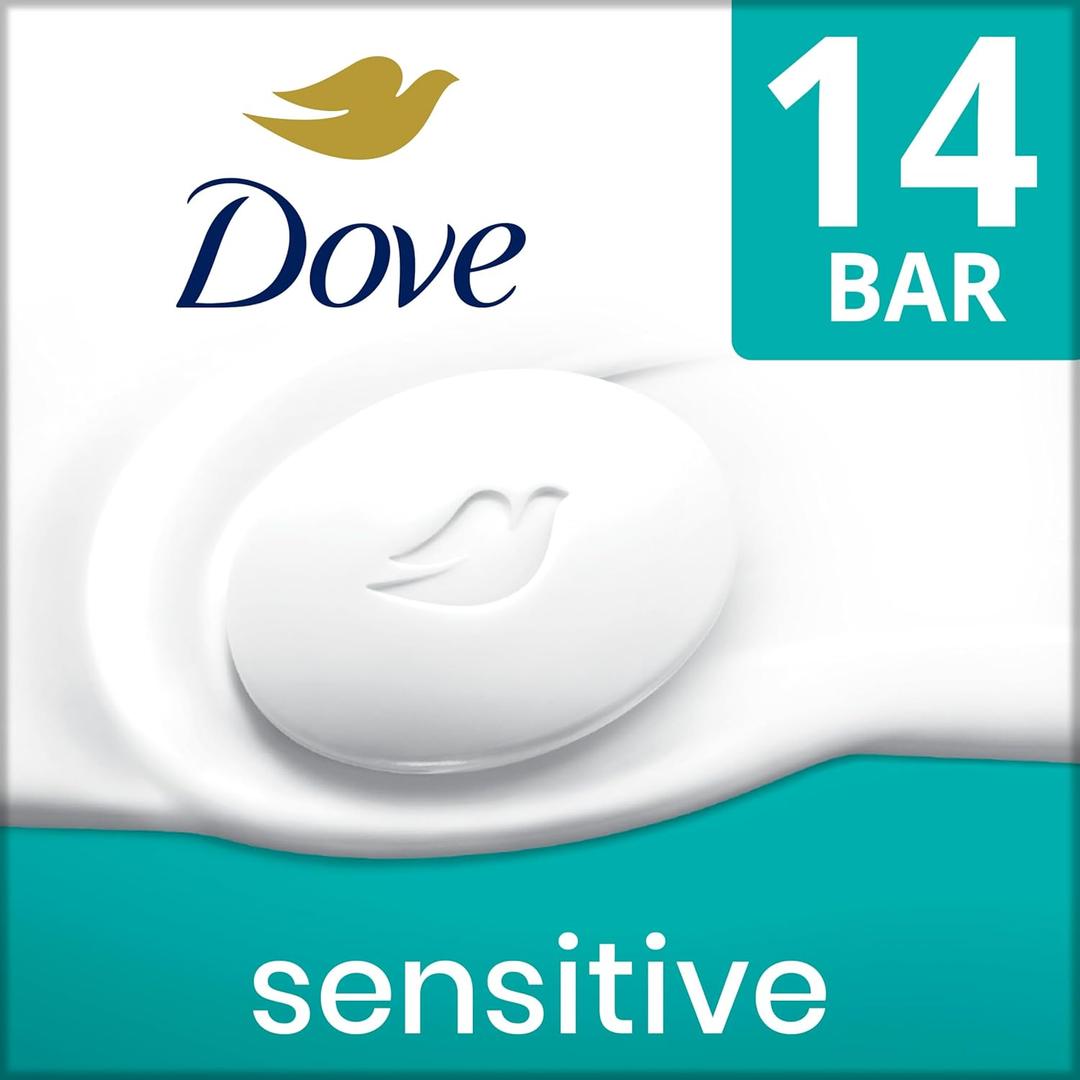 14 x Dove Beauty Bar More Moisturizing Than Bar Soap for Softer Skin, Fragrance-Free, Hypoallergenic, Sensitive Skin with Gentle Cleanser 3.75 oz 14 Bars