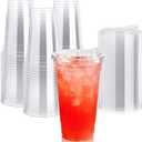 Lilymicky 60 PACK 24 oz Clear Plastic Cups With Strawless Sip Through Lids, Disposable, for Ice Coffee, Smoothie, Slurpee, or Any Cold Drinks