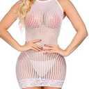 FasiCat Sexy Lingerie for Women Mesh Lingerie Backless Fishnet Minin Dress Glow in The Dark Lingerie Babydoll Halter Chemise Pack of 3, one size