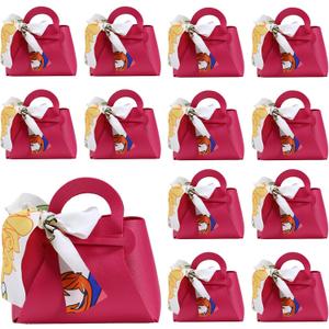LPEIEB 12 Pack Leather Ribbon Candy Bag Gift Bags PU Wedding Gift Bags with Handle Ribbon Reusable Party Favor Boxes for Weddings Birthdays Christmas Baby Showers Halloween(Rose)