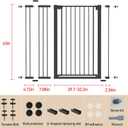 43 inch Tall Safety Dog Gate Adjustable 29.7-45.2inch Extra-Wide Metal Pet Gate Drill-Free Pressure-Mount Installation kit Self-Closing Cat Gate for Stairwells、Doorways（Black）