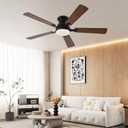 Ayaoty 54 inch Ceiling Fans with Lights and Remote, Low Profile Ceiling Fan with Light, Flush Mount, Reversible, 3CCT, Dimmable, Noiseless, Brown Ceiling Fan for Bedroom, Indoor/Outdoor Use