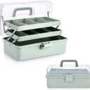 BTSKY 3-Layer Plastic Dividing Storage Box Craft Organizer and Storage with Adjustable Spacers Portable Handled Art Supply Organizer Multipurpose Home Utility Box for Medicine Sewing(Haze Green)