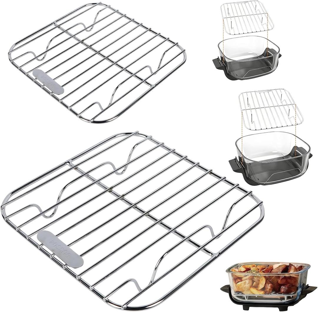 2-Pack Air Fryer Rack Compatible with Ninja Crispi Ninja Crispi FN101, Stainless Steel SUS304 Crisper Rack Replacement, Fits 4QT & 6-Cup Glass Containers, Dishwasher Safe