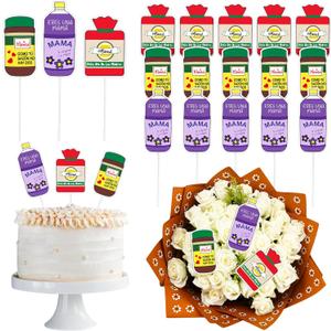 Motiskyy 15 Pcs Happy Mother's Day Cake Topper Bulk Mama Cake Toppers for Mother's Day Latin-inspired Floral Bouquet Picks Flower Decorations Cupcake Decorations Mom's Birthday Party Supplies
