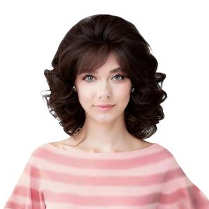 Rugelyss Vintage Short Dark Brown Beehive Wig with Bangs Curly Wavy Heat Resistant Synthetic Hair Wigs for Women fits 70s 80s Costume or Halloween and Party