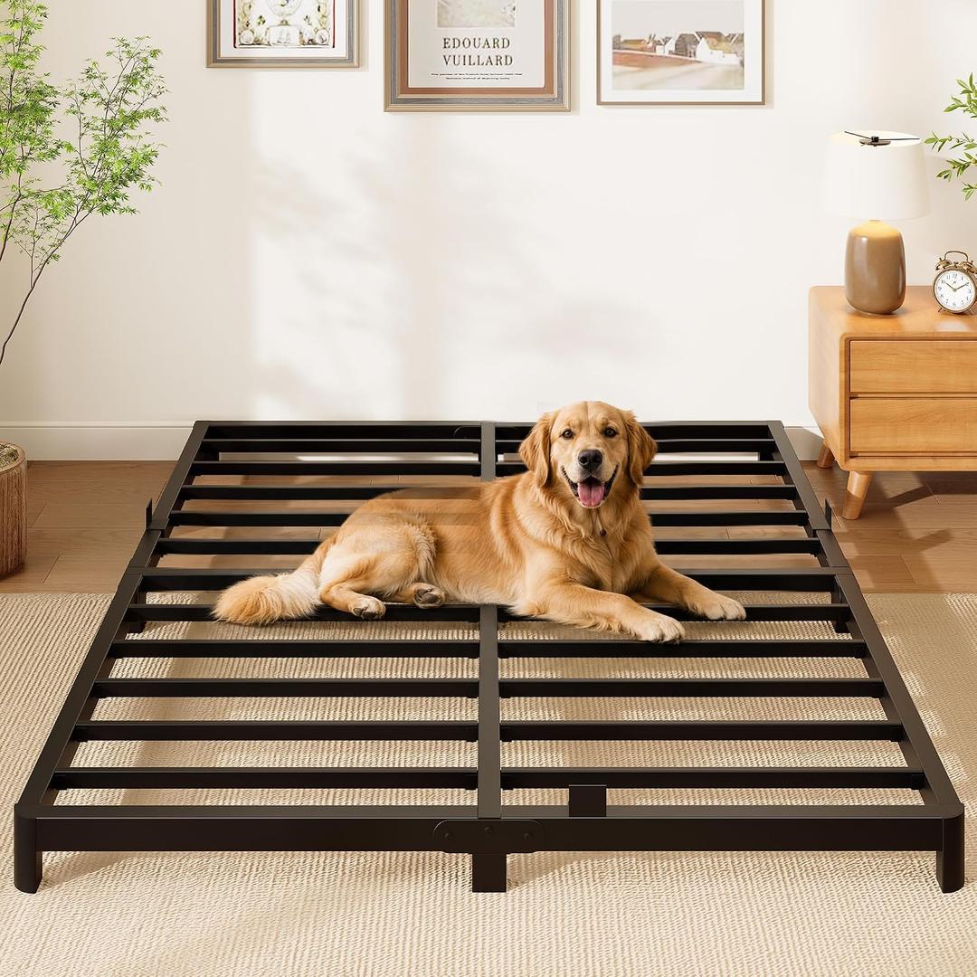 King Bed Frame, 4 Inch Low Profile Metal Platform Bed Frame with Round Legs