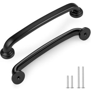 5 Inch Hole Centers Black Solid Zinc Alloy Cabinet Handles (6 Pack) - Vintage Kitchen Drawer Pulls & Dresser Pulls, Durable Cabinet Hardware