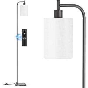 Floor Lamp with Linen Shade, Dimmable Tall Standing Lamp with Remote Control & 3 Color Temperatures, Modern Floor Lamps for Living Room Bedroom Office Corner, 9W LED Bulb Included (White)