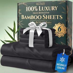 DECOLURE 100% Viscose Derived from Bamboo Sheets King Size - Luxury 6 Pc Naturally Cooling Sheets, Ultra Soft Bed Set - Deep 17" Pockets, Durable Double Stitching, Oeko Tex Standard (Charcoal)