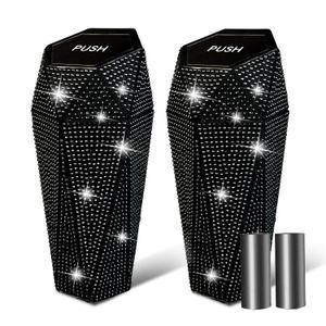 NBTEPEM 2 PCS Bling Car Trash Can with Lid, Bling Car Accessories Trash Bin, Leakproof Auto Garbage Can with 60 Trash Bags, Multipurpose Organizers and Storage for Home, Office (Black Diamond)