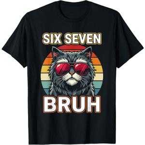 Cool Retro Six Seven Bruh Cat Sunglasses Meme 67 T-Shirt XXL