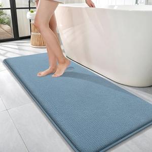 OLANLY Thick Memory Foam Bath Mat Rug 58"×24" Extra Soft Absorbent Bathroom Rug, Quick Dry Bath Mats, Non-Slip, Machine Washable Carpet for Bathroom, Tub and Shower, Home Decor Accessories, Airy Blue