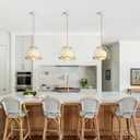 Pendant Lights Kitchen Island, Boho Rattan Hanging Lamp with Handwoven Spherical Shade, Hardwired Chandelier Pendant Light Fixture for Dining Room, Bedroom, Hallway, Entryway (1 Pack)