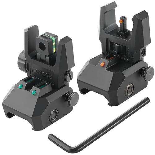 ZBULAR Fiber Optic Sights, Flip Up Front and Rear Backup Sights with Green Red Fiber Optics Dots, Tool-Free Adjustable Front Sight Rapid Transition