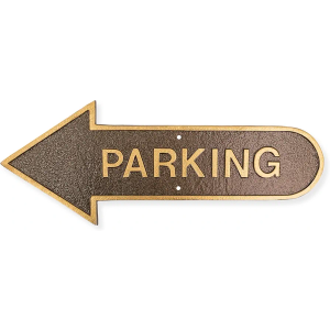 Montague Metal Products 6" x 15.5" Left Arrow Parking Statement Plaque Sign - Hammered Bronze