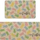 Artoid Mode Colorful Bunny Happy Easter Kitchen Mats Set of 2, Home Seasonal Spring Easter Holiday Holiday Party Floor Mat - 17x29 and 17x47 Inch (Beige)