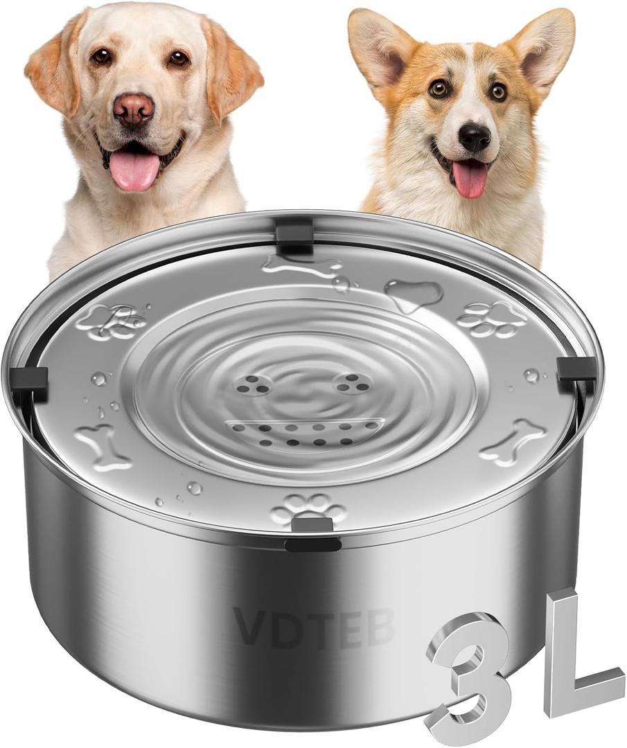 Dog Water Bowl No Spill,3L/101oz Stainless Steel Water Bowl for Dogs, Spill Proof Slow Drinking Dog Water Feeder with Anti-Slip for Medium to Large Messy Drinkers