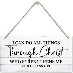 I Can Do All Things Through Christ Wall Art Sign, Printed Wood Plaque Sign Wall Hanging, Christian Signs For Home Decor Wall, Philippians 4:13 Wall Decor Gift, Farmhouse Decor Wall Art Sign 12" x 6" (style 01)