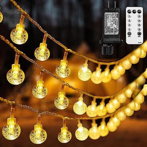 BAILONGJU Globe String Lights 49.2 Feet 100 LED, Plug in Crystal Fairy String Lights with Remote Timer, 8 Modes Indoor Outdoor Hanging Globe Lights for Wedding Bedroom Classroom Patio Garden