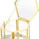 NATGAI Vintage Glass Jewelry Box with Lid, Golden Geometric Ring Display Holder Box, Wedding Ring Box for Necklace, Earrings, Home Decor Gift for Women (3.1 x 1.4 x 1.8 inch)
