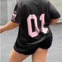 QJQ Womens Plus Size Graphic Jersey Shirts Tees Mesh Lace Up V Neck T Shirts Football Y2k Tops 2026