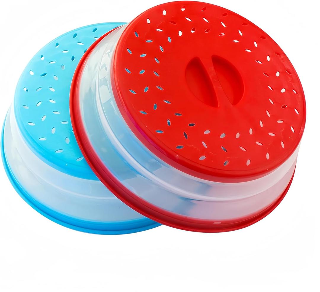 Pack of 2 Collapsible Microwave Food Cover, Splatter Guard,Vented Microwave Lid with Hook Hole for Food,10.5inch, BPA free TPR, Dishwasher safe