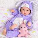 Aori Real Baby Dolls - 17 Inch Realistic Baby Doll with Soft Body & Purple Bunny Outfits for Girls 3+ Pretend Play, Dress Up, Nursery Decor