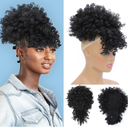 Fayasu Afro Puff Drawstring Ponytail with Bangs Short Ponytail Hair Extension Black Girl Kinky Curly Hair Clip in Bangs Updo Hairpieces for Black Women (1B)