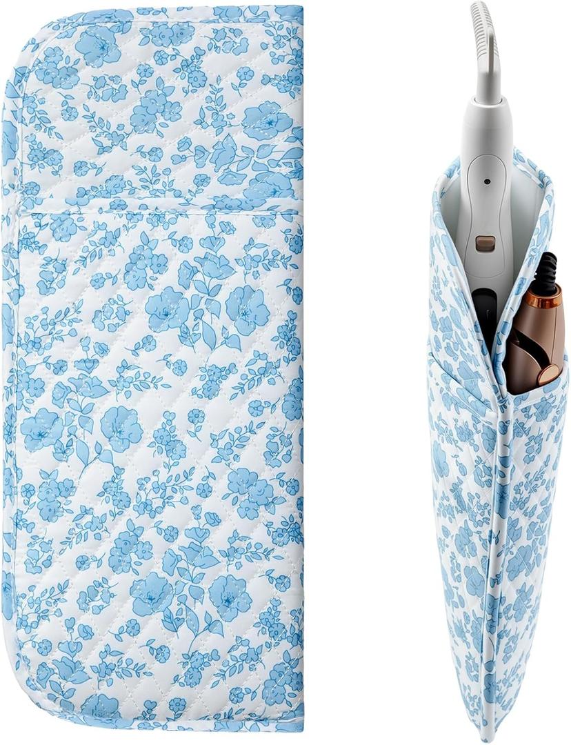 Heat Resistant Hair Tools Organizer Bag 14.17 x 5.7 in Quilted Floral Hot Tools Travel Case Portable Travel Hair Styling Tool Storage Cover Pouch for Curling Irons, Flat Irons, Straighteners