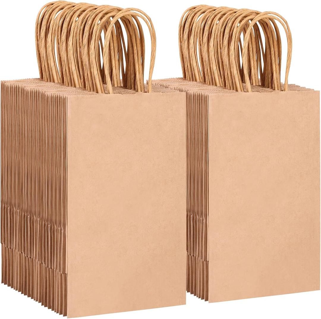 OUTUXED 150pcs Brown Paper Gift Bags, 5.25x3.2x8in Small Paper Bags with Handles Bulk for Shopping, Birthday, Wedding, Merchandise and Business Party (Kraft)
