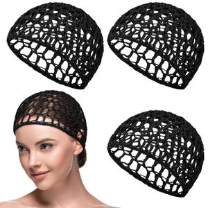 Suncalla 3 Pieces Hair Wrap Net for Sleeping Mesh Crochet Hair Net for Women Rayon Knit Snood Cap Cover Sleep Hat(Black)