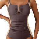 Aleumdr Womens One Piece Swimsuits Tummy Control Bathing Suit U-Wire Cutout Ruched Slimming Swimwear (XX-Large, Dark Brown)