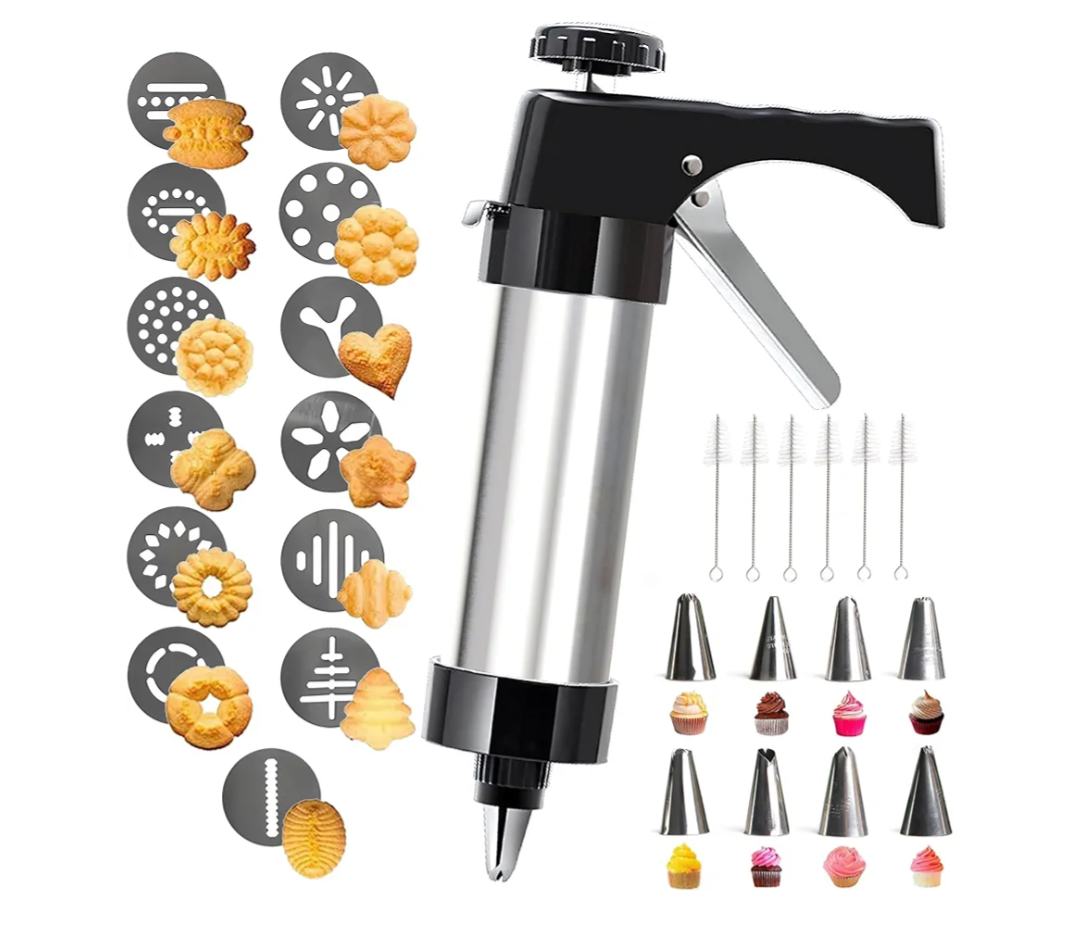 Spritz Cookie Press Gun Kit,13 Cookie Discs+8 Icing Nozzles Perfect for DIY Christmas Cookies and Decorating Cookies,Gifts for Wome（black）
