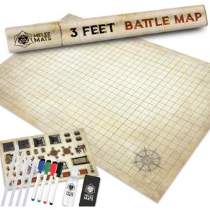 Melee Mats DND Map Starter Set - 24 x 36", Wet & Dry Erase Battle Terrain Grid for Dungeons and Dragons - Ultimate Tabletop Gaming Experience with Accessories