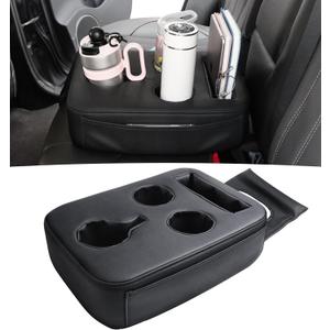Back Seat Cup Holder for Car, PU Leather Couch Sofa Bed Boat Cup Holder Tray, Organizer for Trucks, Minivans, SUVs, RVs, Vehicles, Holds Drinks, Remote, Snacks, with Side Pockets