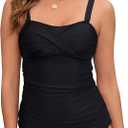 Tankini Tops for Women Twist Front Swimsuits Top Only Tummy Control Bathing Suit Top No Bottom Black S (Black, XL)