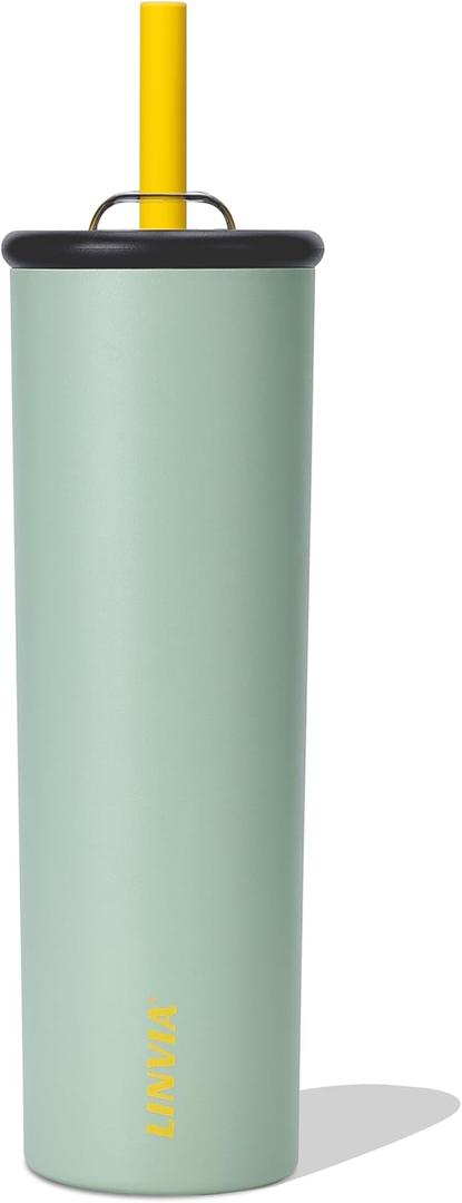 Candy Tumbler, 25 oz Kids Insulated Stainless Steel Water Bottle with Spill Resistant Silicone-Metal Straw and 2-in-1 Lid, BPA-Free, Cup Holder Friendly, Dishwasher Safe, Avocado Green