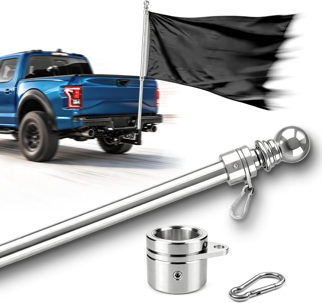 5FT One-Piece Flag Pole for Outside House with 3X Thicker Wall | Heavy Duty Flag Pole for Truck, Porch, House | 1" Flag Pole Kit | 80 MPH 360 Anti-Wrap (Silver, No Bracket/Flag)