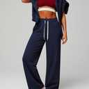 HeSaYep Women's Wide Leg Sweatpants Elastic High Waist Loose Sweat Pants Straight Leg Drawstring Trousers with Pockets (Blue)