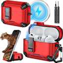 Inesore for AirPods Pro 3 Case (2025) with Phone Stand & Cleaning Kit, Compatible with Magsafe, Magnetic Automatic Lock Cover for AirPods Pro 3rd Generation, Red