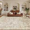Madane 8x10 Area Rugs for Living Room, Machine Washable Vintage Neutral Rug with Non-Slip Backing, Soft Large Throw Rug, Thin Carpet for Bedroom Dining Room Farmhouse (8 x 10, Beige/Brown)