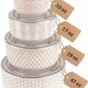 KooK Serving Bowls, with Lids, Ceramic Mixing Bowls, Nesting, Set of 4, Embossed, Kitchen, Prep, Stackable, Mix, Gift, Microwave and Dishwasher Safe, 10/16/29/47 oz, Narbonne Collection (Ivory)