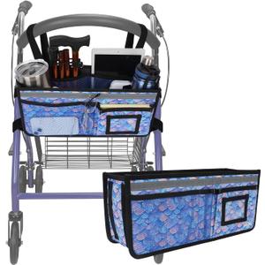 supregear Rollator Basket, Rollator Walker Bag w/Cup Holder, Foldable Rolling Walker Waterproof Storage Pouch with Big Capacity and Never Tipping Over, Easy to Use Accessories for Seniors, 15.75 x 7.28 x 5.71 inches