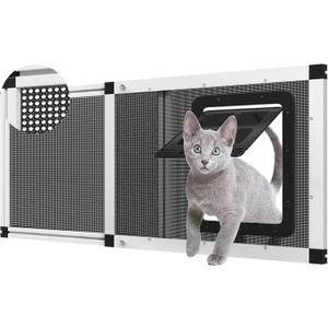 Adjustable Ventilated Pet Door for Window 31.7"-39.3" Wide, White Aluminum Frame + Stainless Steel Mesh | Breathable Bug-Proof | 4-Way Lock Magnetic Closure Cat Window Door,Cat Door for Window Insert