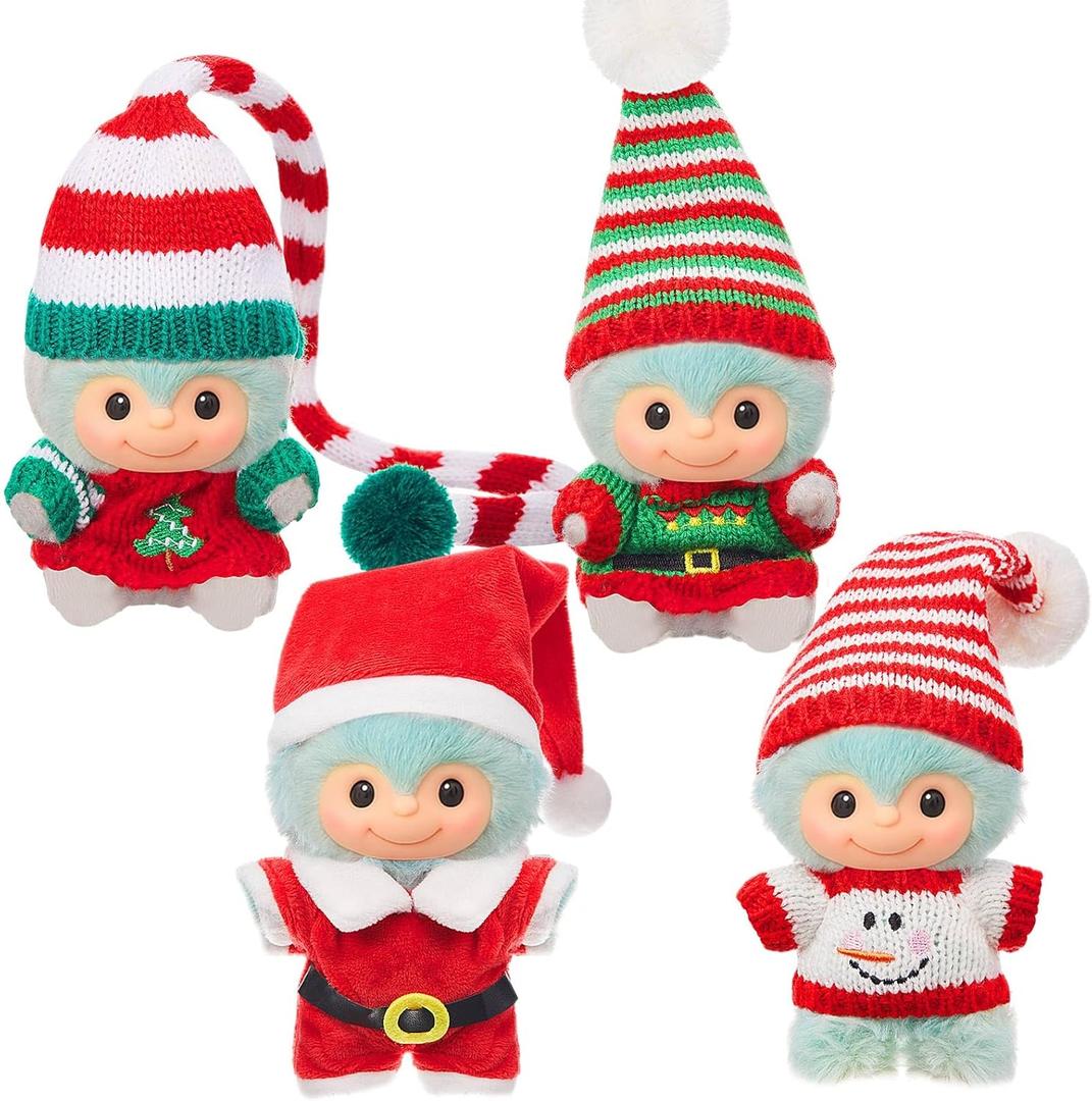 4 Set Christmas Doll Clothes for 17cm Doll Accessories Clothes Outfit Set with Knitted Hat for Play and Display Accessories for Collectors