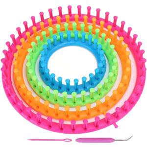 Agatige Circle Knitting Loom Set, Round Loom Kit with Hook Needle, Pompom Scarf Maker, Unisex Adults, Modern Plastic, Foldable