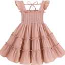 YOUNGER TREE Toddler Girl Dress Kids Sleeveless Ruffle Dresses for Girls Summer Outfits Beach Sundress (2-3T, Grey-pink)